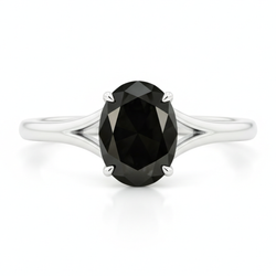Verlobungsring mit natürlichem schwarzem Diamanten, 5 Karat ovaler Solitär, Kathedralfassung, 14 Karat Weißgold