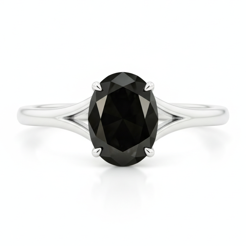 Verlobungsring mit natürlichem schwarzem Diamanten, 5 Karat ovaler Solitär, Kathedralfassung, 14 Karat Weißgold