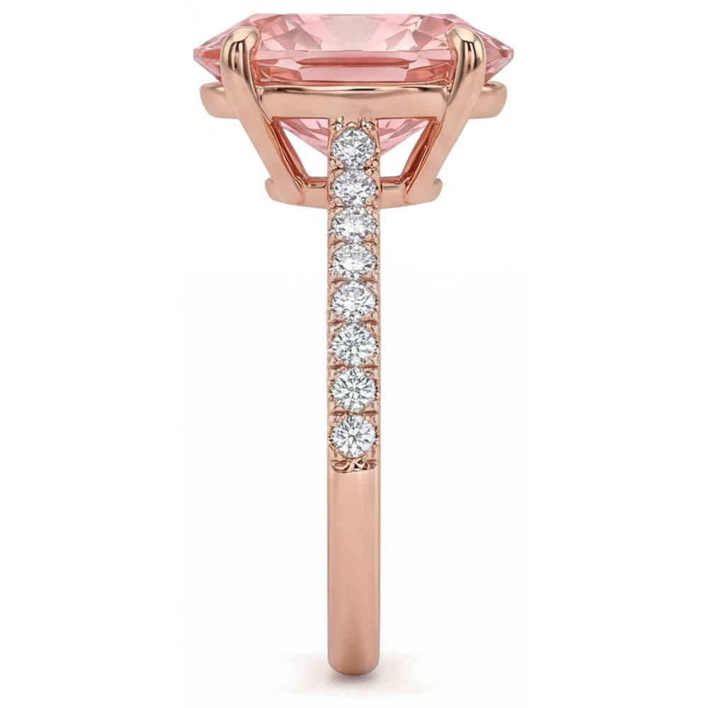 Padparadscha-Saphir-Ring 4,3 Karat im Labor gezüchtet Oval Pavé 14 Karat Roségold