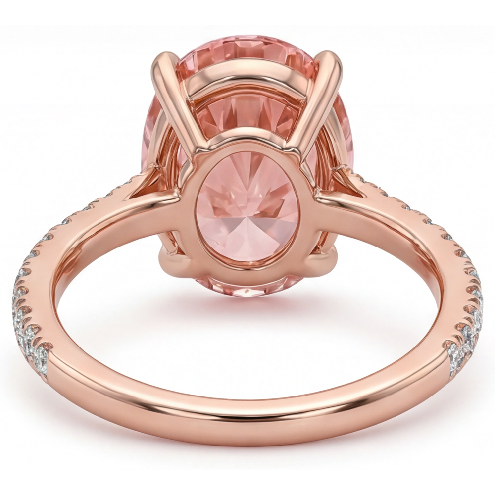 Padparadscha-Saphir-Ring 4,3 Karat im Labor gezüchtet Oval Pavé 14 Karat Roségold