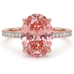 Padparadscha-Saphir-Ring 4,3 Karat im Labor gezüchtet Oval Pavé 14 Karat Roségold