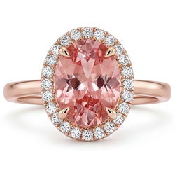 Pfirsich-Saphir-Ring 2,8 Karat Natürlicher Ovaler Padparadscha Halo Schlicht 14 Karat Roségold