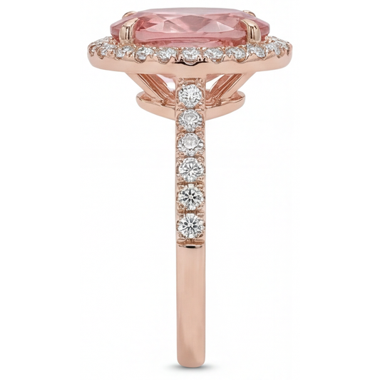 Vintage Padparadscha-Saphir-Ring 2,8 Karat Echter Oval Halo Pavé 14 Karat Roségold