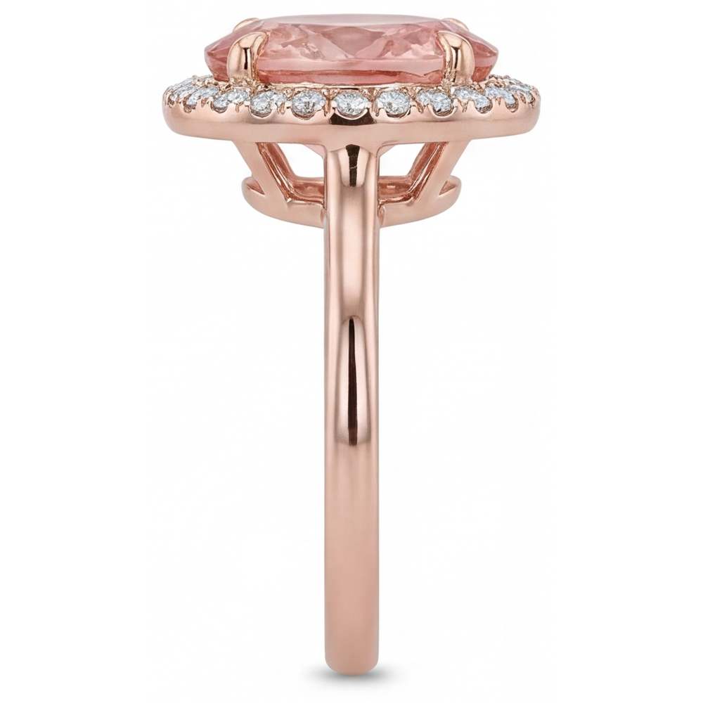 Pfirsich-Saphir-Ring 2,8 Karat Natürlicher Ovaler Padparadscha Halo Schlicht 14 Karat Roségold