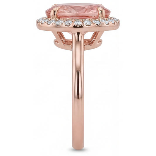 Pfirsich-Saphir-Ring 2,8 Karat Natürlicher Ovaler Padparadscha Halo Schlicht 14 Karat Roségold