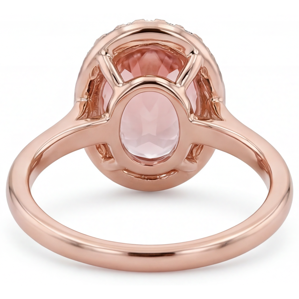 Pfirsich-Saphir-Ring 2,8 Karat Natürlicher Ovaler Padparadscha Halo Schlicht 14 Karat Roségold