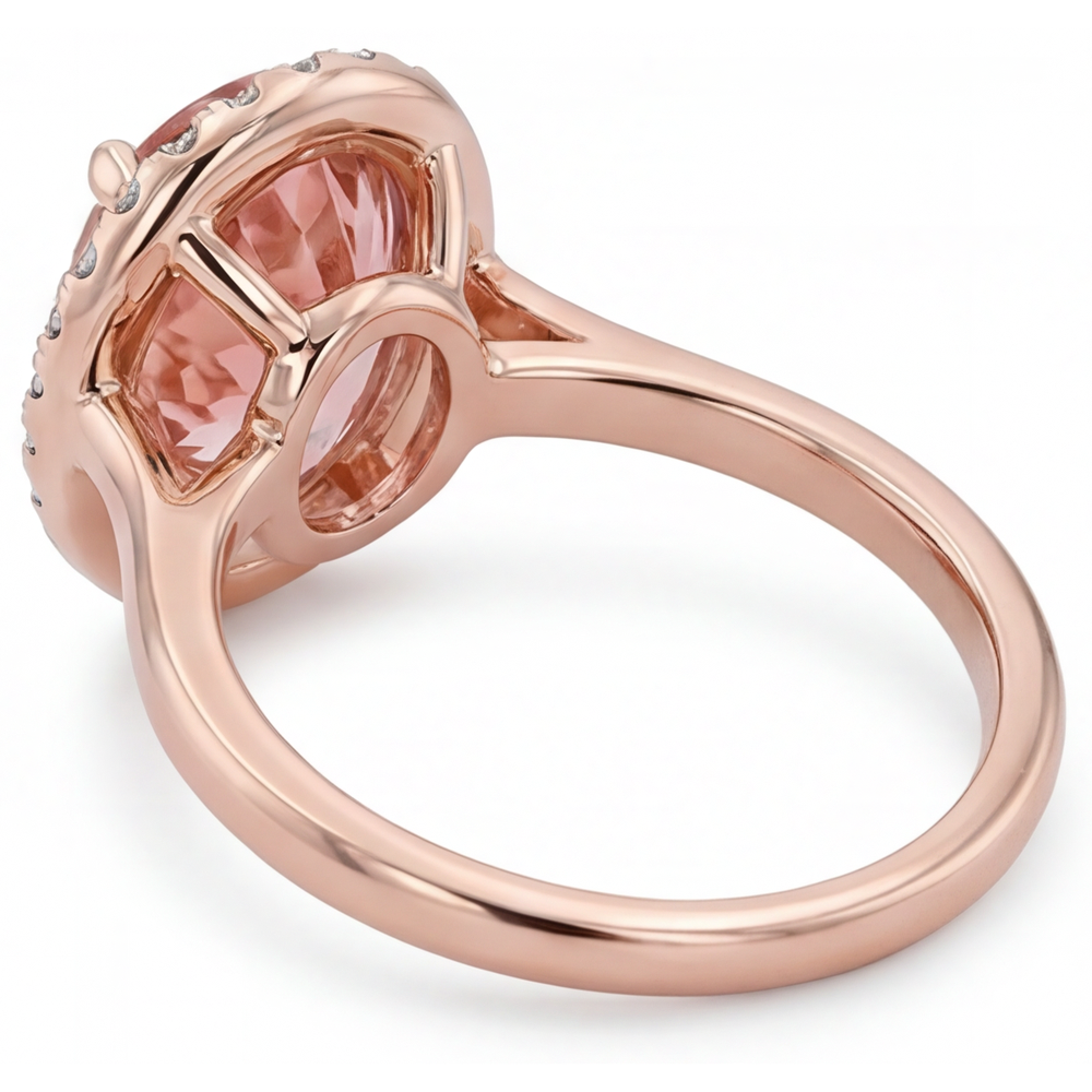 Pfirsich-Saphir-Ring 2,8 Karat Natürlicher Ovaler Padparadscha Halo Schlicht 14 Karat Roségold