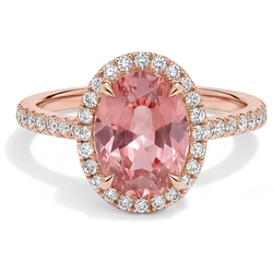 Vintage Padparadscha-Saphir-Ring 2,8 Karat Echter Oval Halo Pavé 14 Karat Roségold