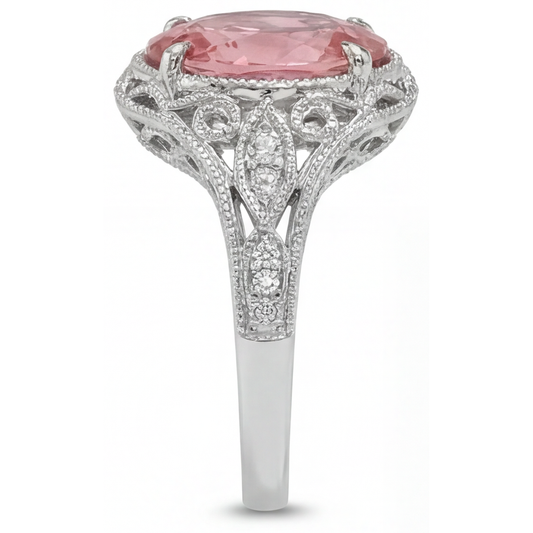 Natürlicher Padparadscha-Saphir-Ring 3,3 Karat Oval Pavé 14 Karat Weißgold