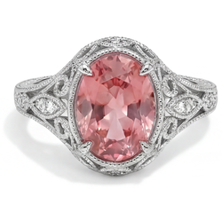 Natürlicher Padparadscha-Saphir-Ring 3,3 Karat Oval Pavé 14 Karat Weißgold