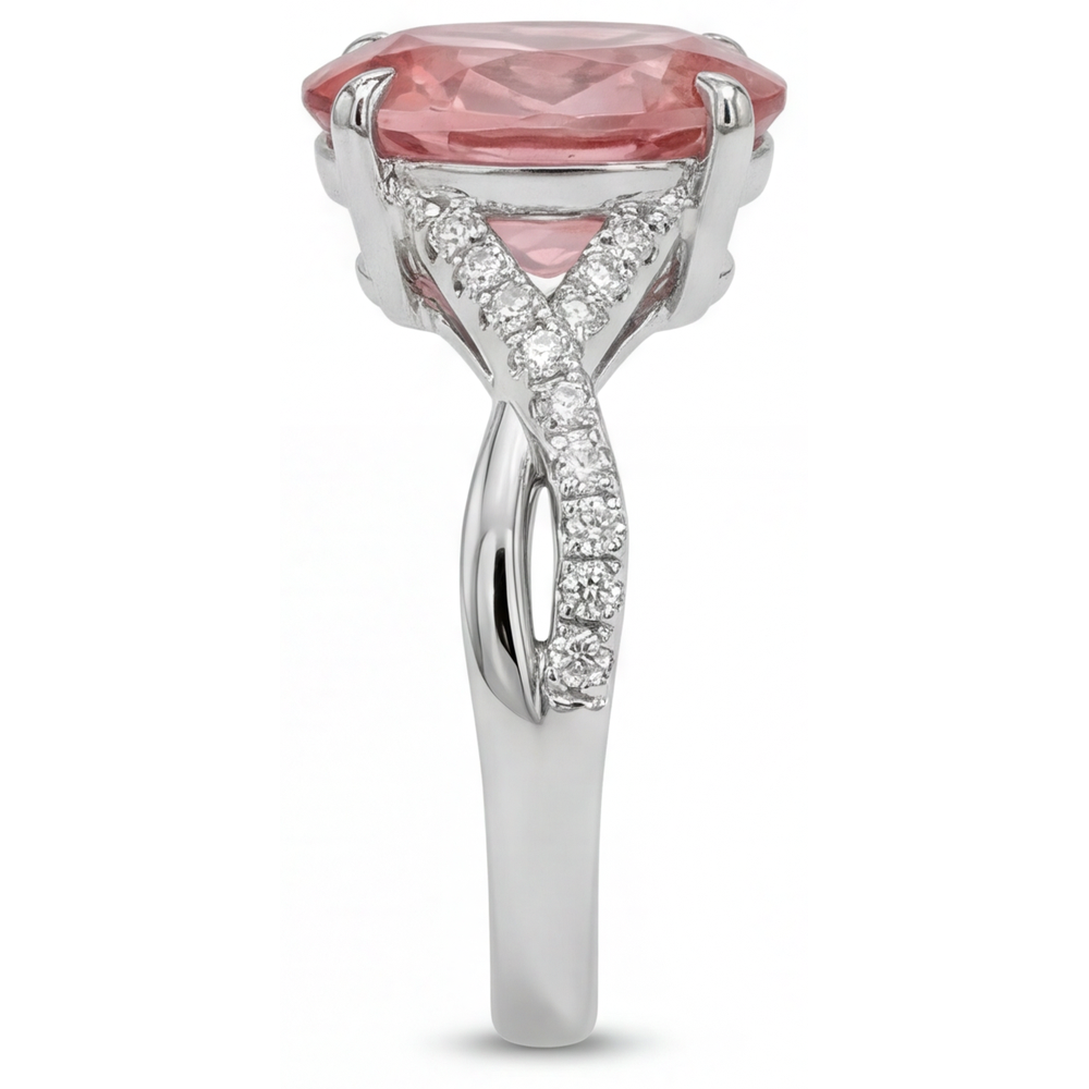Bypass-Ring aus 14 Karat Weißgold mit pfirsichfarbenem, natürlichem ovalem Padparadscha-Saphir, 2,8 Karat