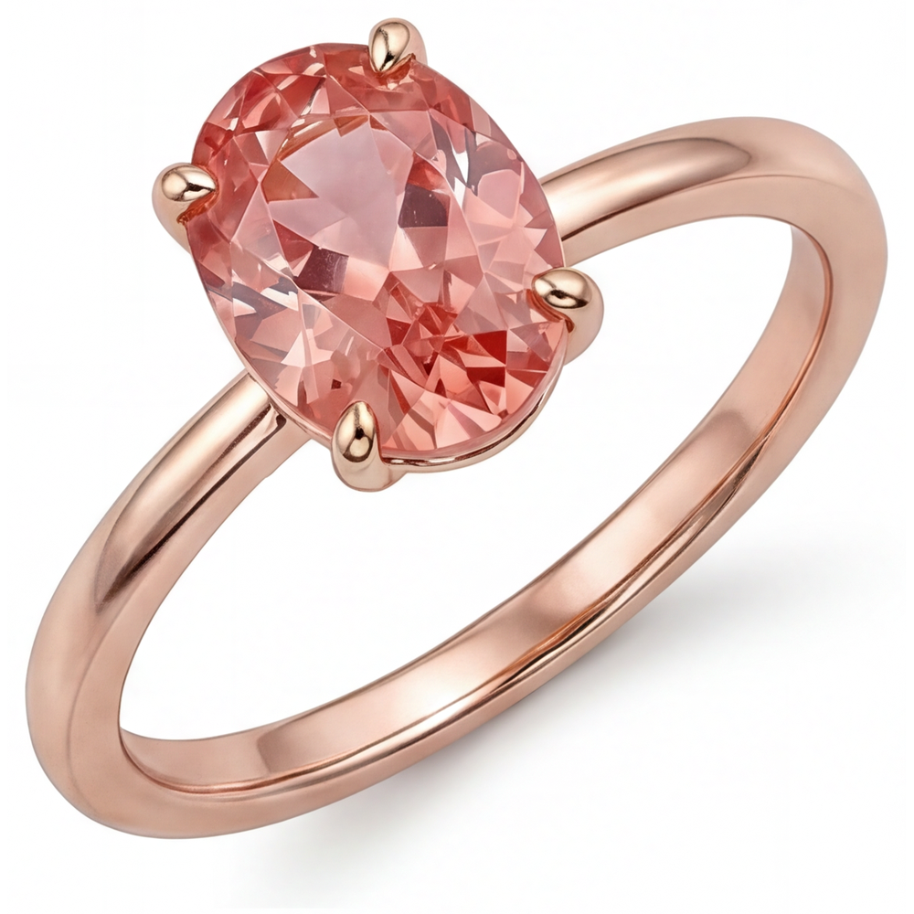 Pfirsich-Saphir-Ring aus Roségold, 2,2 Karat, natürlicher ovaler Padparadscha-Solitär