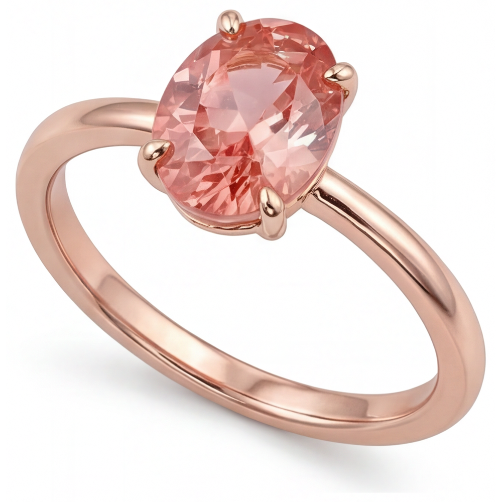 Pfirsich-Saphir-Ring aus Roségold, 2,2 Karat, natürlicher ovaler Padparadscha-Solitär
