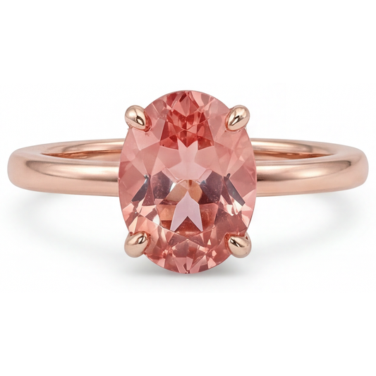 Pfirsich-Saphir-Ring aus Roségold, 2,2 Karat, natürlicher ovaler Padparadscha-Solitär