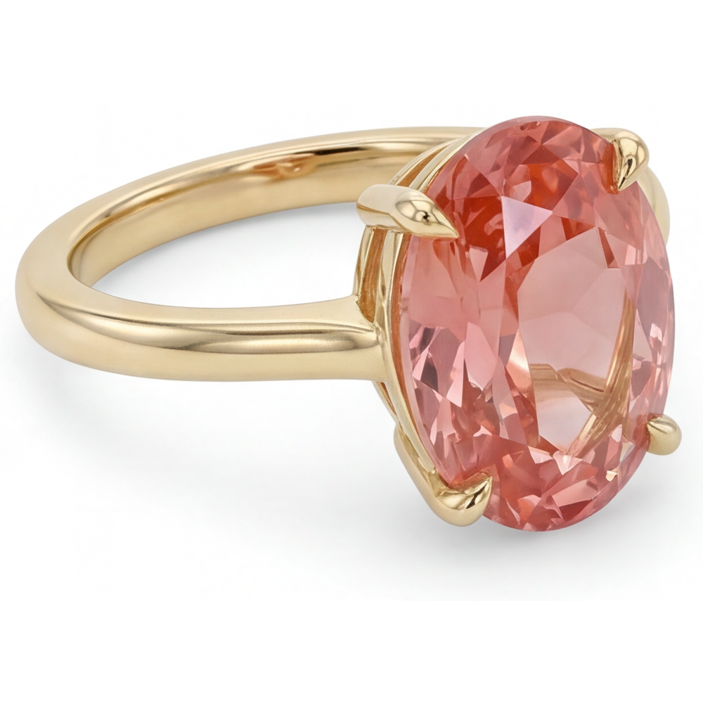 Pfirsich-Saphir-Schmuck: Echter ovaler Padparadscha-Solitärring, 2,5 Karat, 14 Karat Gelbgold