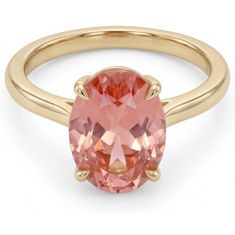 Pfirsich-Saphir-Schmuck: Echter ovaler Padparadscha-Solitärring, 2,5 Karat, 14 Karat Gelbgold