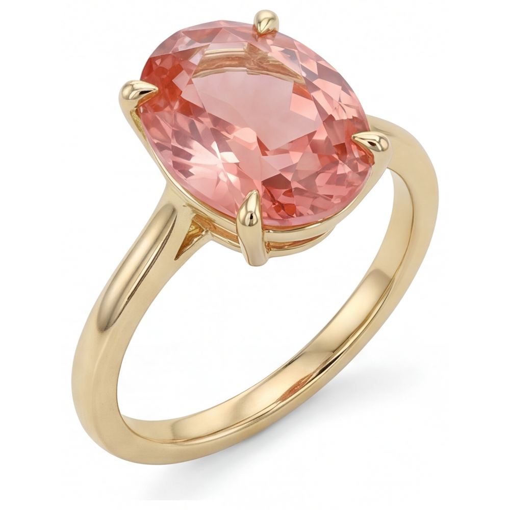 Pfirsich-Saphir-Schmuck: Echter ovaler Padparadscha-Solitärring, 2,5 Karat, 14 Karat Gelbgold