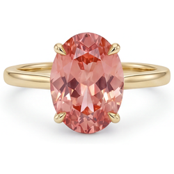 Pfirsich-Saphir-Schmuck: Echter ovaler Padparadscha-Solitärring, 2,5 Karat, 14 Karat Gelbgold
