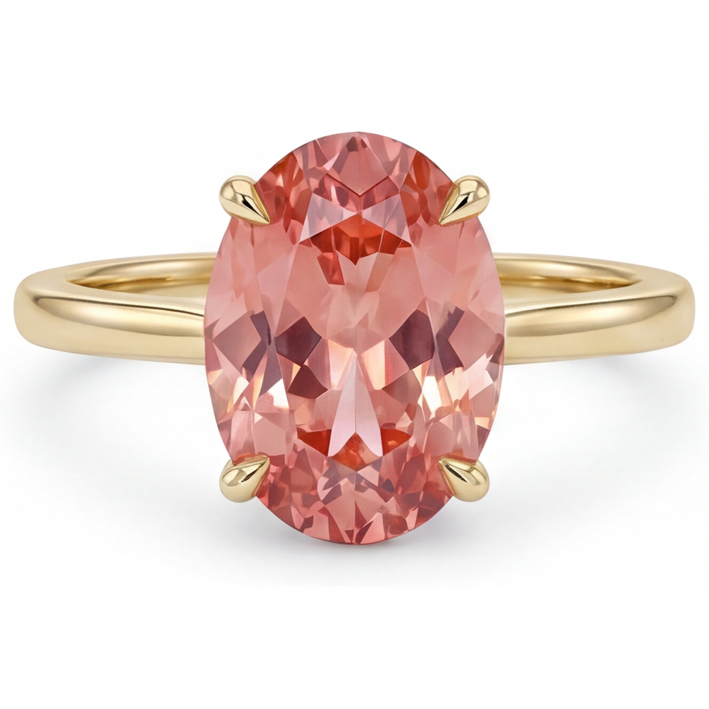 Pfirsich-Saphir-Schmuck: Echter ovaler Padparadscha-Solitärring, 2,5 Karat, 14 Karat Gelbgold