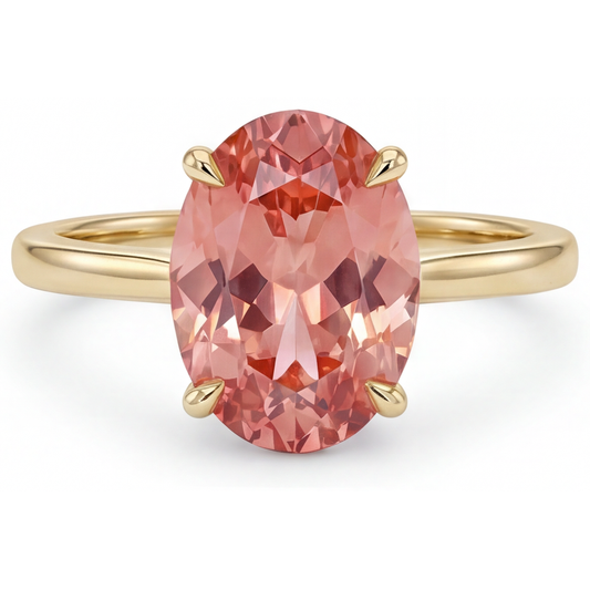 Pfirsich-Saphir-Schmuck: Echter ovaler Padparadscha-Solitärring, 2,5 Karat, 14 Karat Gelbgold