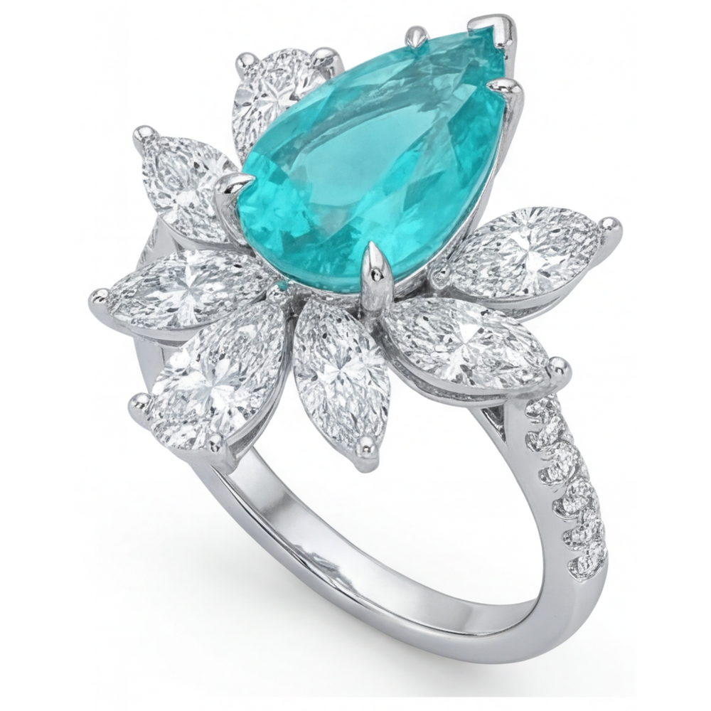 Birnen-Schliff Paraiba-Turmalin Ring in 14 Karat Weißgold – Seitenansicht