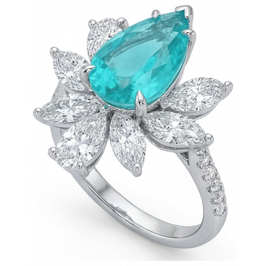 Birnen-Schliff Paraiba-Turmalin Ring in 14 Karat Weißgold – Seitenansicht