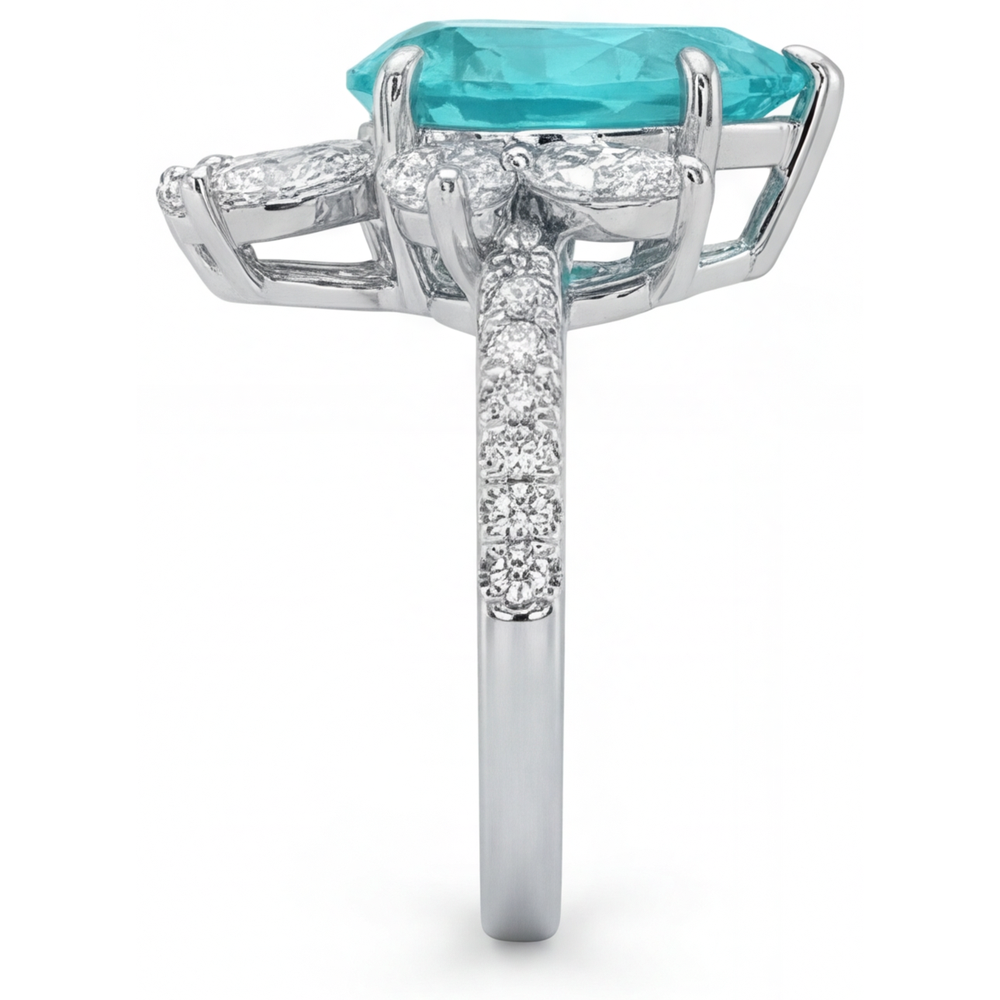 Birnen-Schliff Paraiba-Turmalin Ring in 14 Karat Weißgold – Profilansicht