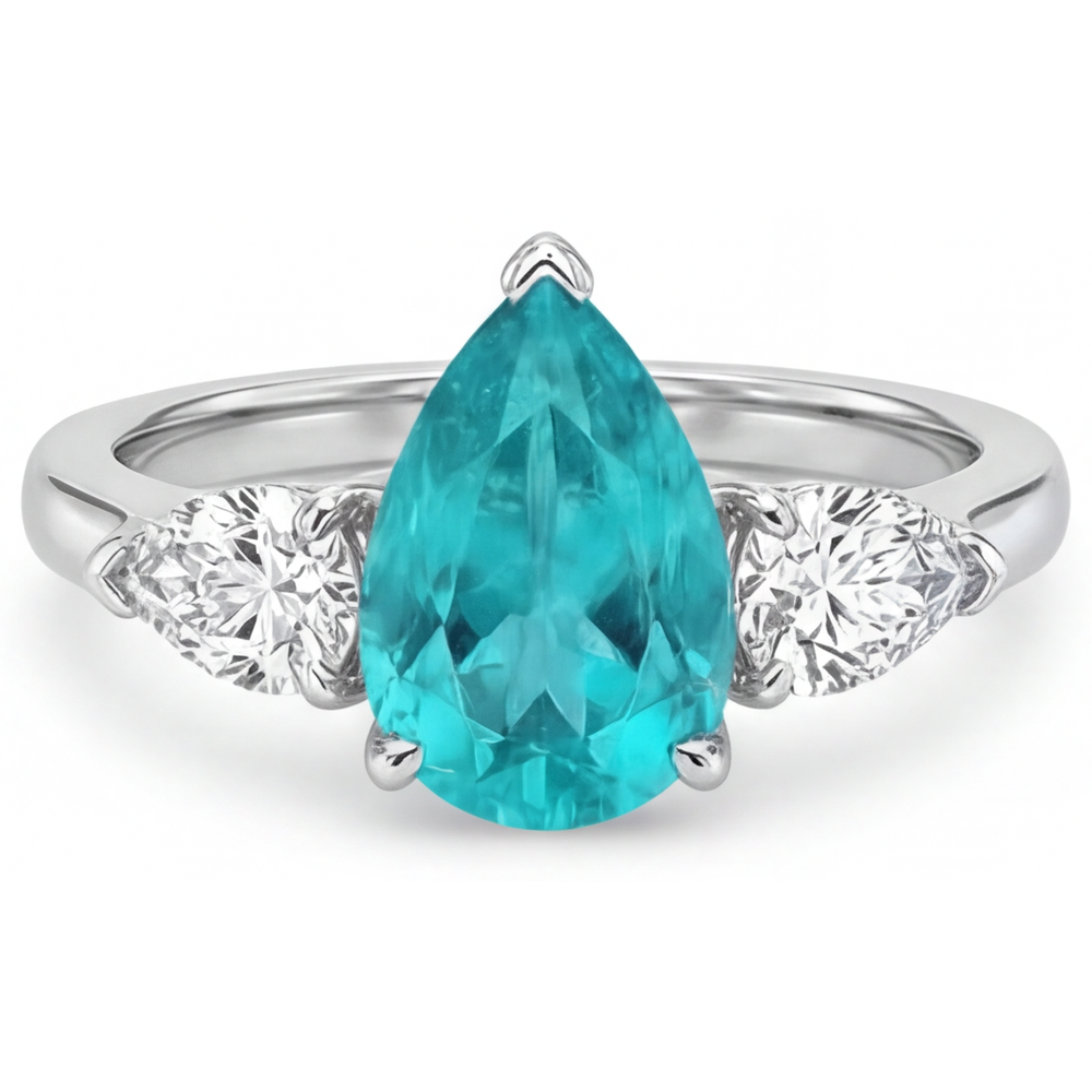 Paraiba-Turmalin Birnen-Schliff Drei-Stein-Ring in 14K Weißgold – Schrägansicht
