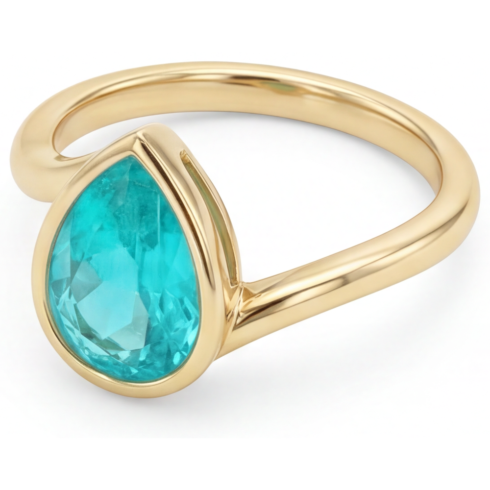 Authentischer Paraiba-Turmalin Farbstein-Ring 2,50 Karat 14 Karat Gelbgold – Seitenansicht