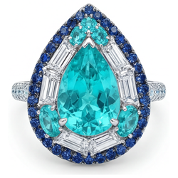 Birnen-Schliff Paraiba-Turmalin Farbstein-Ring in 14K Weißgold
