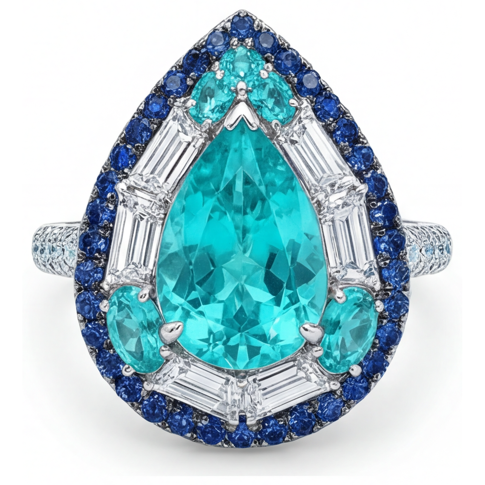 Farbstein-Ring 14K Weißgold mit Paraiba-Turmalin – Hauptansicht