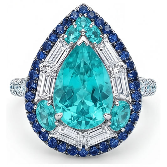 Farbstein-Ring 14K Weißgold mit Paraiba-Turmalin – Frontansicht
