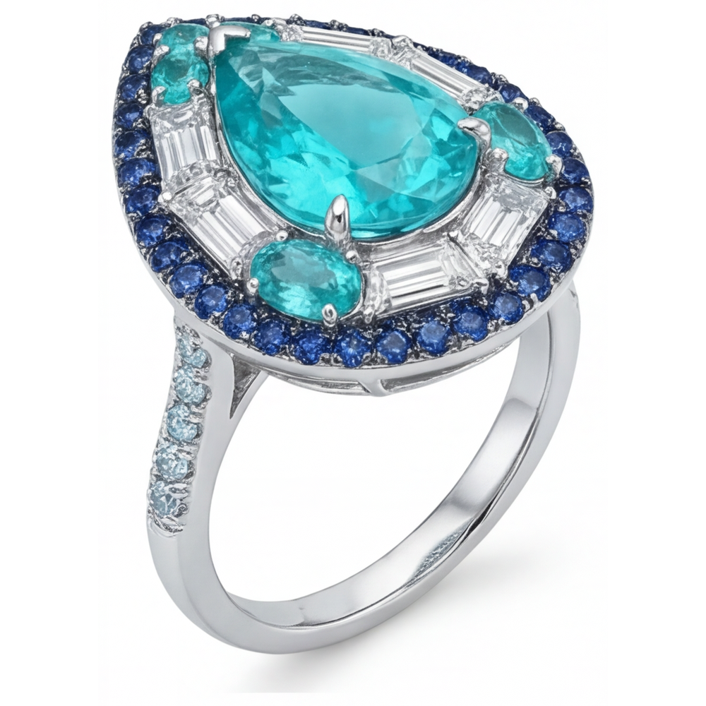 Birnen-Schliff Paraiba-Turmalin Ring in 14K Weißgold – Seitenansicht