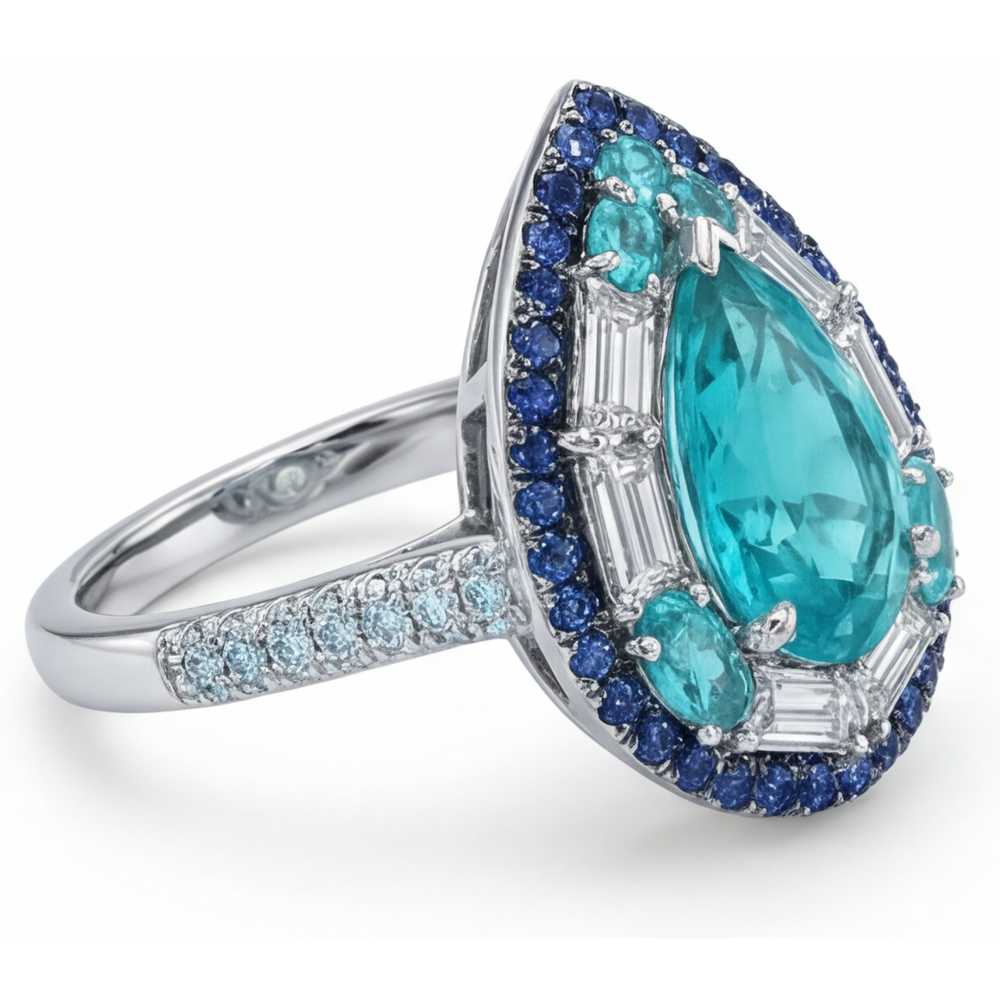 Echter Paraiba-Turmalin Farbstein-Ring – Schrägansicht