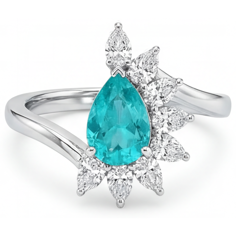 Tropfen-Schliff Paraiba-Turmalin Ring in 14 Karat Weißgold – Hauptansicht