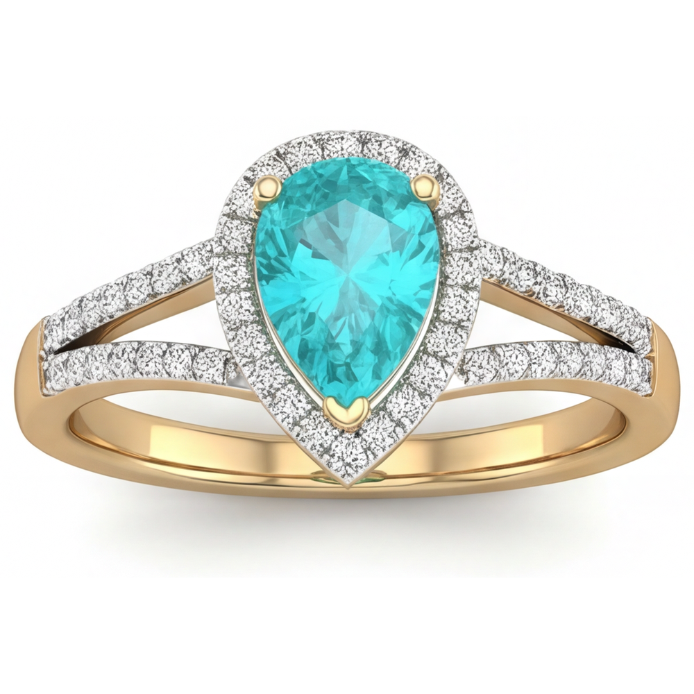 Paraiba-Turmalin Halo-Fassung Ring 2-Karat Bicolor 14K Gold – Frontansicht