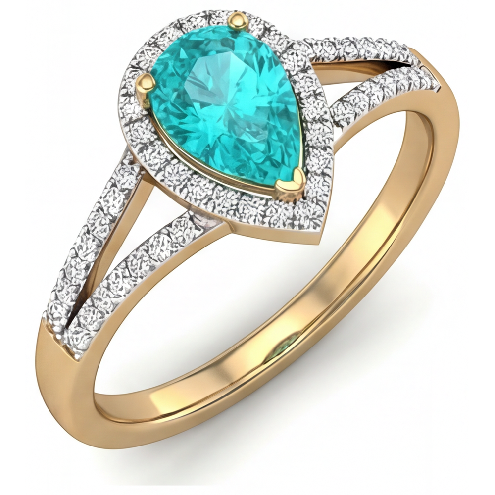 Natürlicher Paraiba-Turmalin Halo-Fassung Ring – Seitenansicht