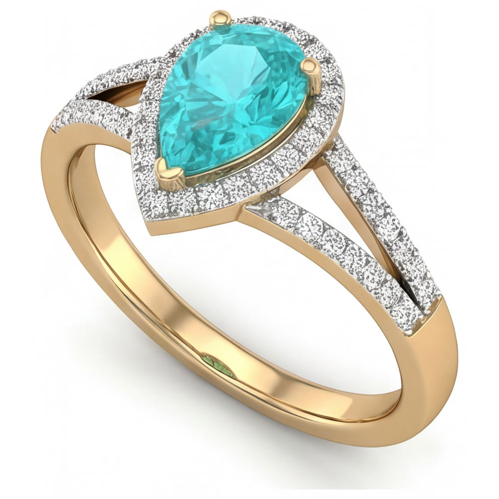Birnen-Schliff Paraiba-Turmalin Ring in Bicolor 14K Gold – Profilansicht