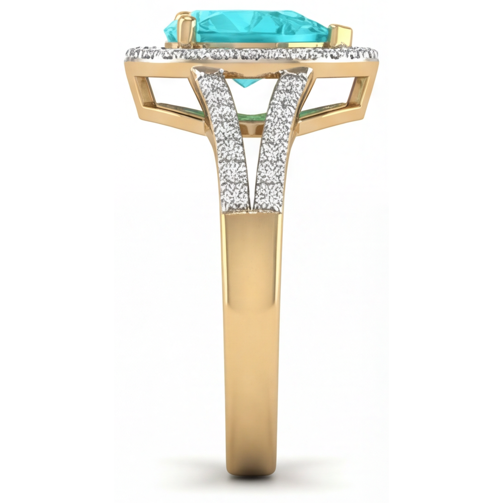 Natürlicher Paraiba-Turmalin Halo-Fassung Ring 2 Karat Bicolor 14K Gold – Draufsicht