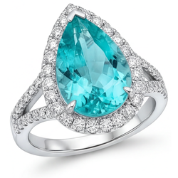 Paraiba-Turmalin Pavé Halo-Fassung Ring 5,25 Karat in 14 Karat