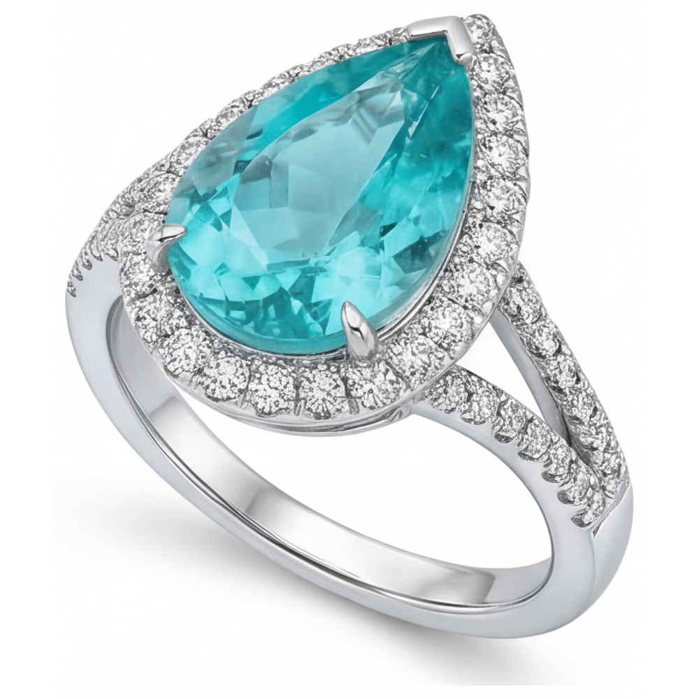 Exquisiter Paraiba-Turmalin Halo-Fassung Ring 5,25 Karat – Seitenansicht