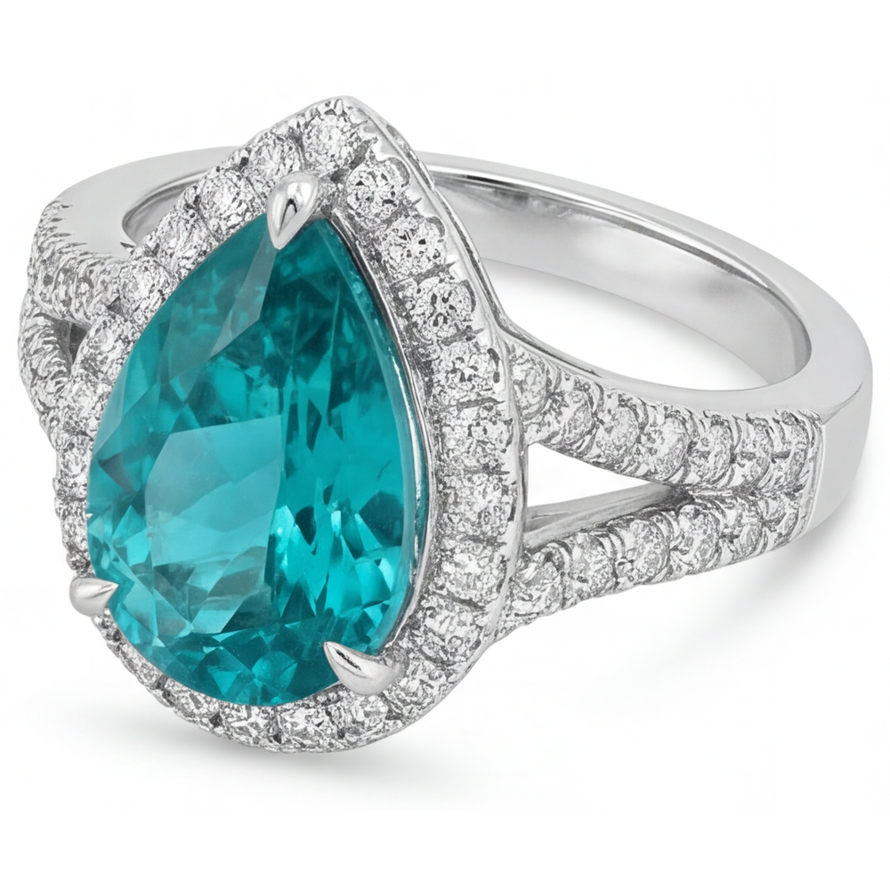 Echter Paraiba-Turmalin Halo-Fassung Ring – Profilansicht