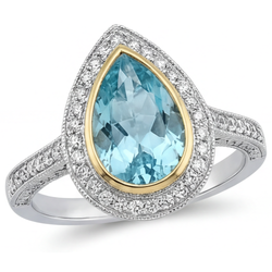 Paraiba-Turmalin VVS Halo-Ring 1,75 Karat in Bicolor 14K Gold