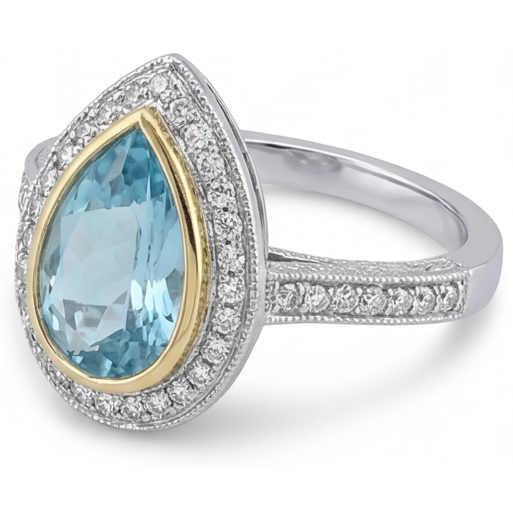 Brillanter Paraiba-Turmalin Halo-Ring 1,75 Karat – Schrägansicht