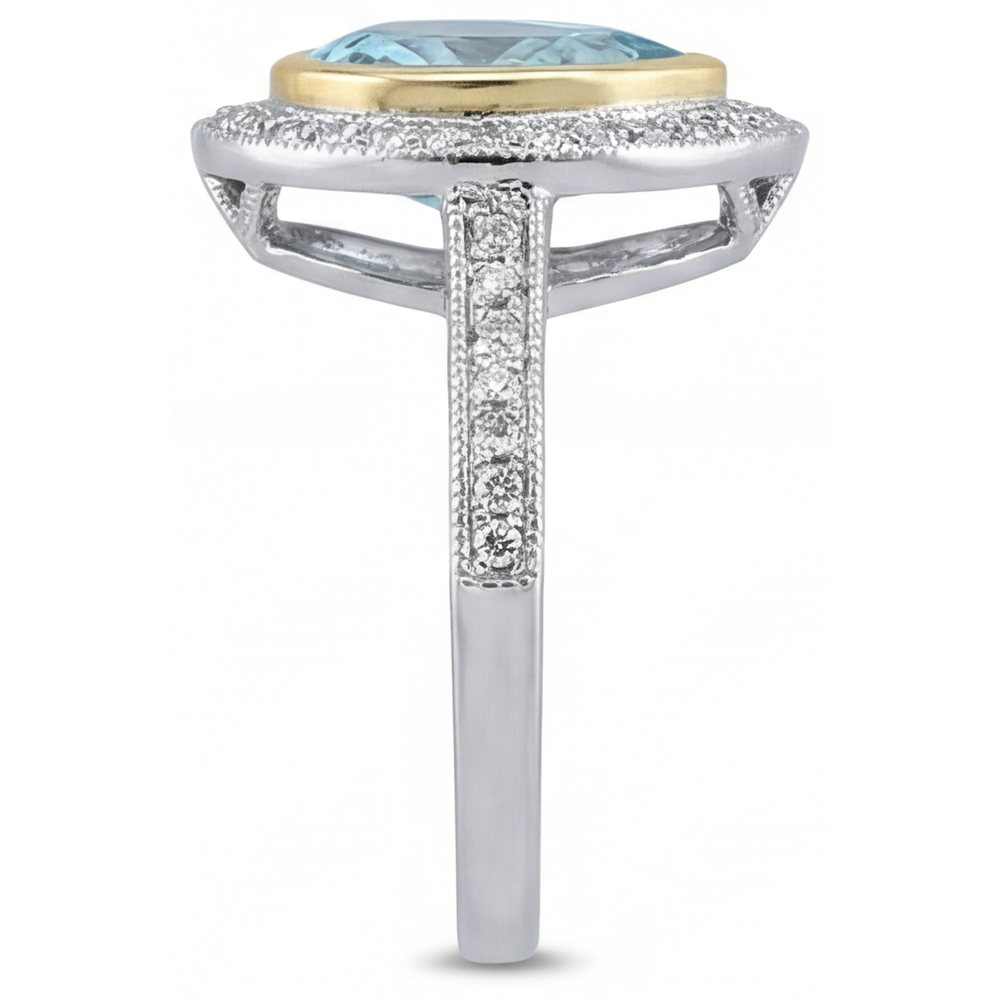 Halo-Ring Bicolor 14K Gold mit Paraiba-Turmalin – Draufsicht