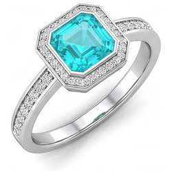 Halo-Ring 14 Karat Weißgold – Paraiba-Turmalin Asscher-Schliff