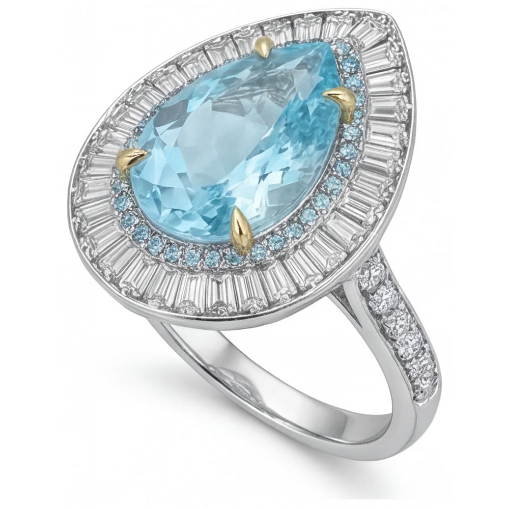 Paraiba-Turmalin Halo-Ring 7-Karat Zweifarbiges 14K Gold – Seitenansicht