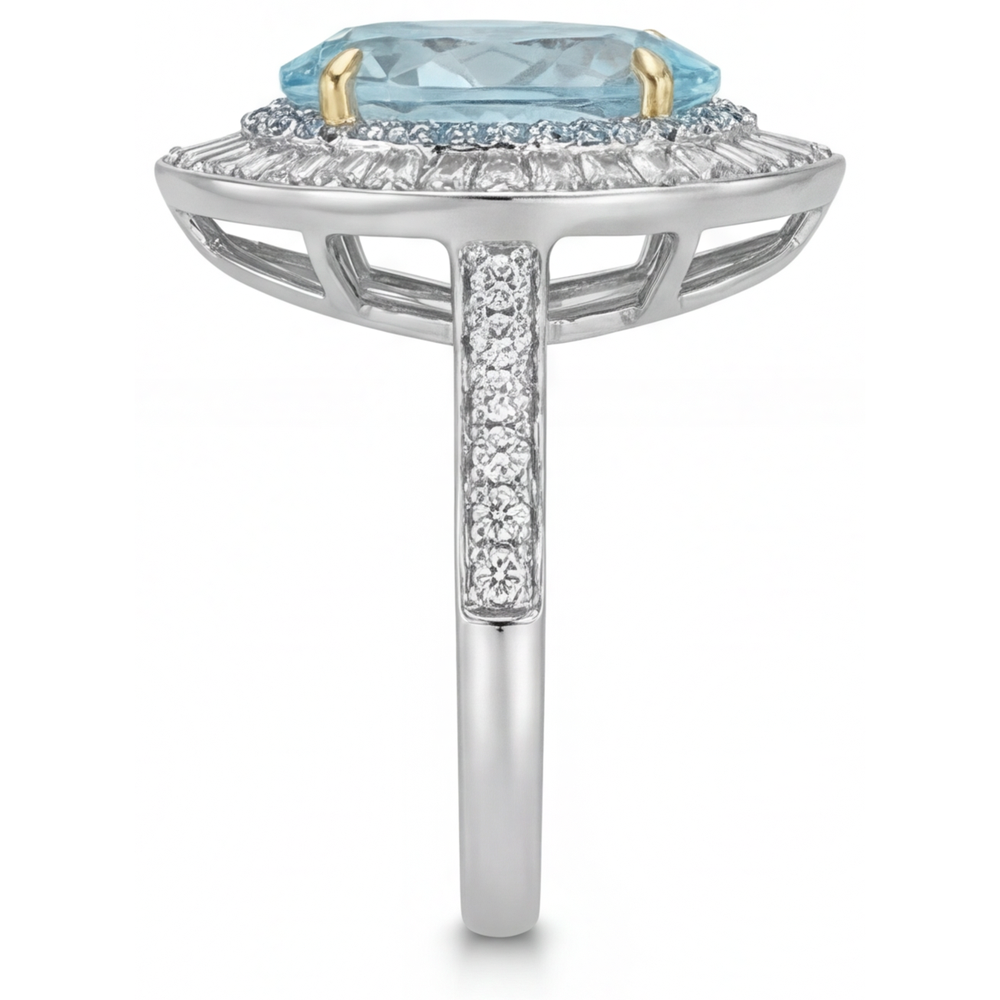 Paraiba-Turmalin Birnen-Schliff Halo-Ring in Zweifarbiges 14K Gold – Profilansicht