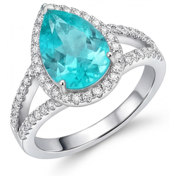 Paraiba-Turmalin Pavé Halo-Verlobungsring 2,75 Karat in 14K