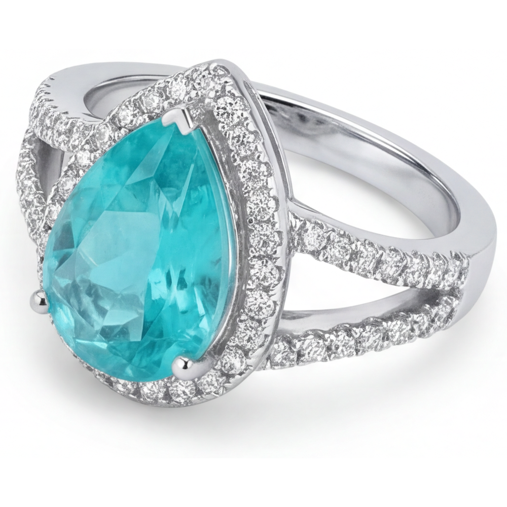 Paraiba-Turmalin Birnen-Schliff Halo-Verlobungsring in 14K Weißgold – Profilansicht